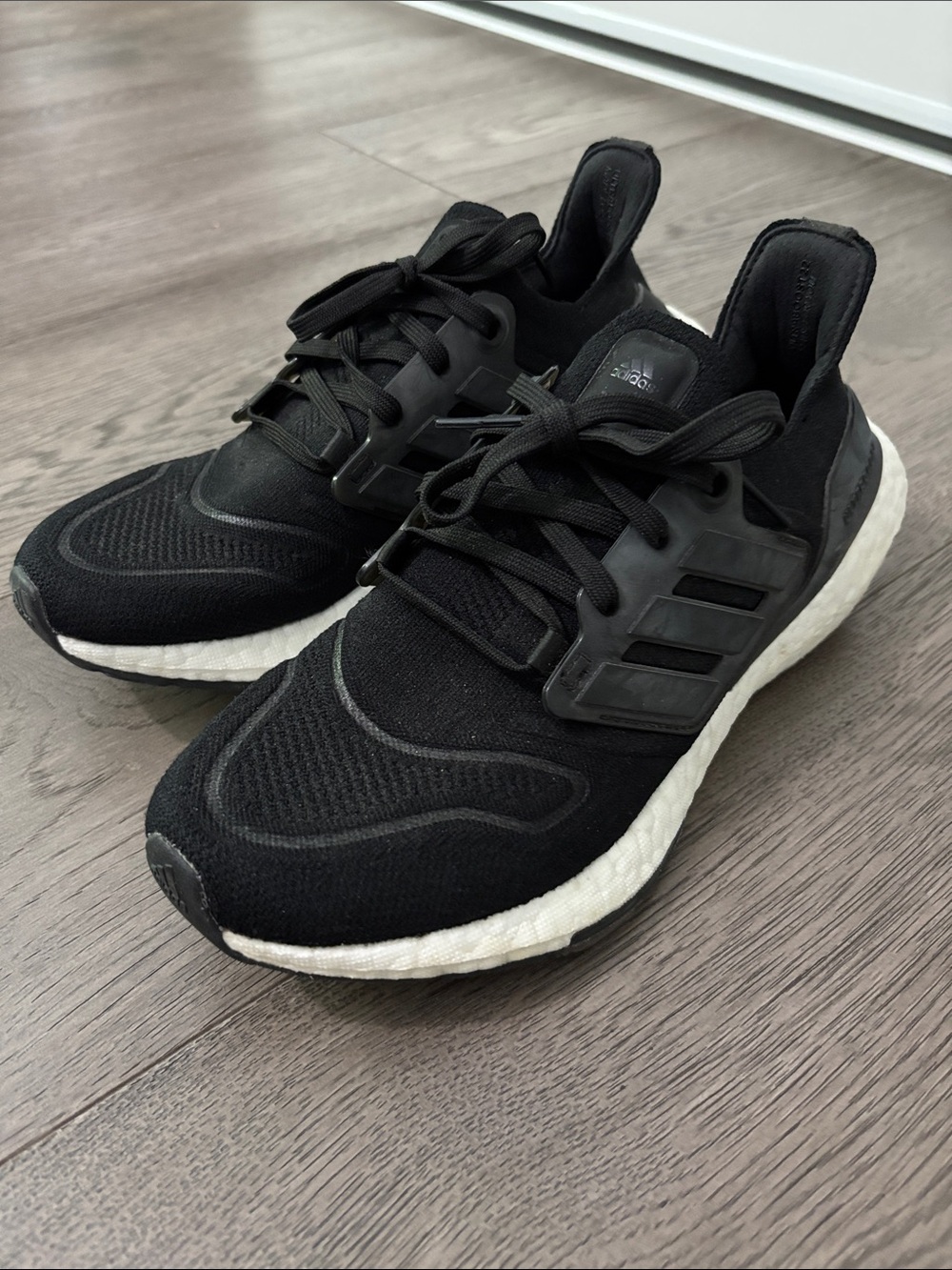 adidas Women’s Ultraboost Black Knit Running Shoes with White Boost Midsole